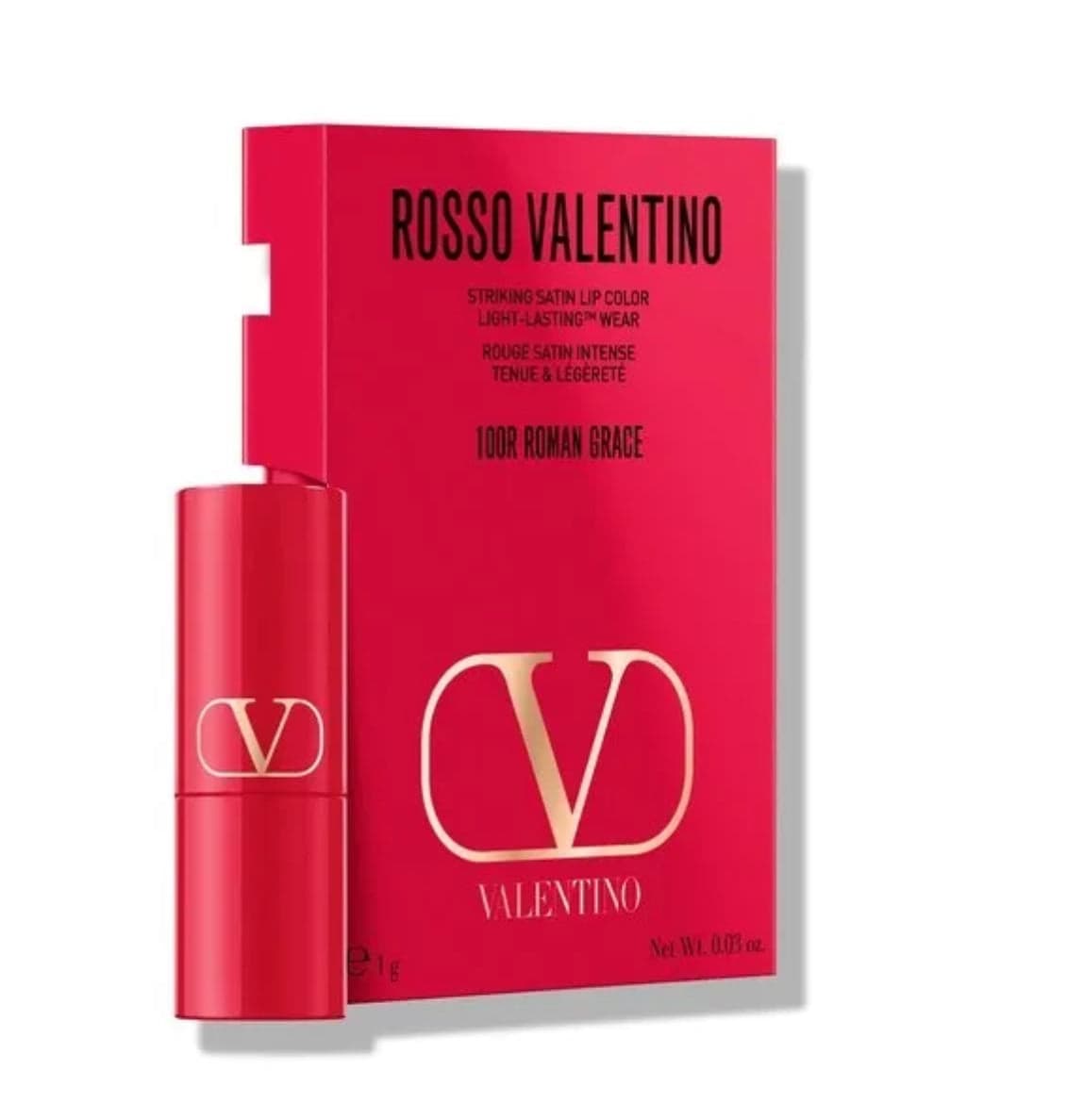 Valentino Rosso (MINI TRAVEL SIZE SMALL) 100R ROMAN GRACE Striking Satin Lip Color Lasting (Looks pinkish/nude) 0.03 oz / 1g